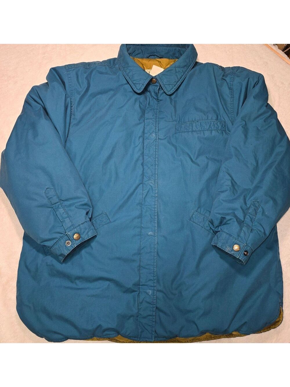 Vtg 80s LL Bean Goose Down Coach Jacket Teal Blue Quilted Women's Large Gorpcore